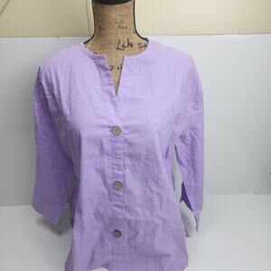 Women's 3/4 Sleeve Lavender Button Down Side Slit Loose Fitting Tunic Size XL